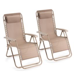 VonHaus Verona Set of 2 Textilene Folding Garden Zero Gravity Chairs Brown Taupe 2