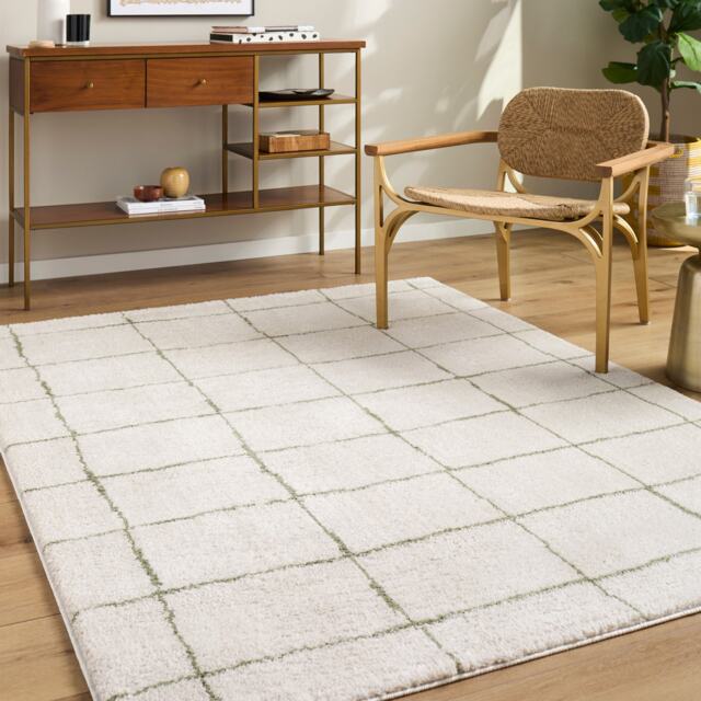 LIVABLISS Tivoli-Washable Modern High Pile Rug 160 x 213 cm Cream Green