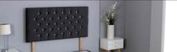 "Black Plush Velvet Chesterfield Headboard Black 3FT Single 20""inch Headboard"