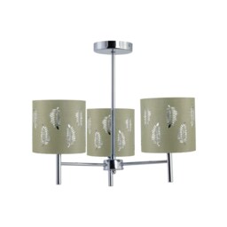 Brea - Chrome 3 Light Fitting with Sage Green Fern Shades Chrome Green 1
