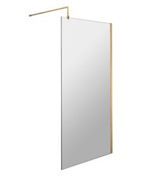 Balterley Toughened Safety Glass Wetroom Screen with Support Bar Copper Brushed Brass