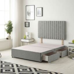 Texas Divan Bed Base with 2 Drawers & 30 Inch Headboard Tweed Fabric Grey Grey