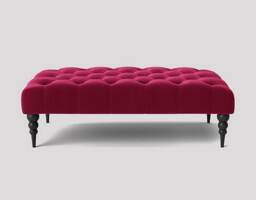 Alyana 150cm Rectangle Ottoman Bench with Wooden Legs- Red Plush Velvet Chesterfield Upholstered Footstool