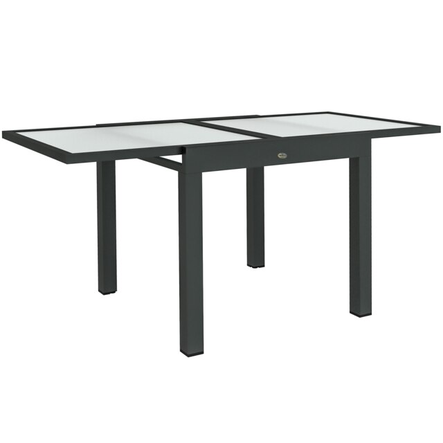 Outsunny Extending Garden Table, Outdoor Dining Table with Aluminium Frame and Tempered Glass Tabletop, 80/160 x 80 x 75 cm, Black and Clear Black 160L x 80W x 75H cm