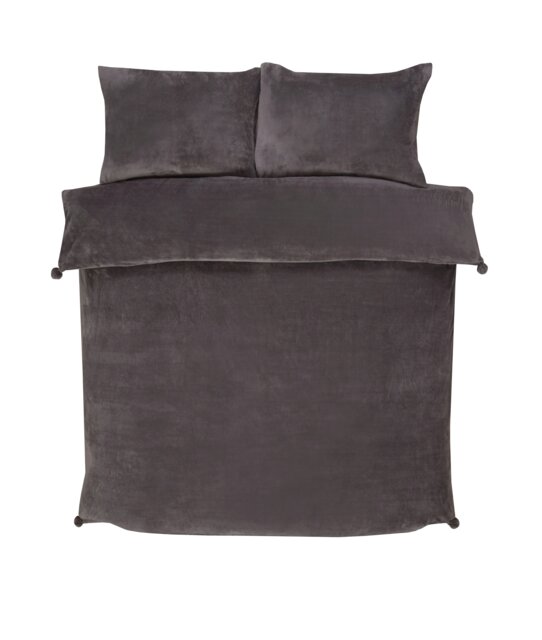 Pom Pom Fleece Polyester Duvet Cover Set with Pillowcase Grey Single 1