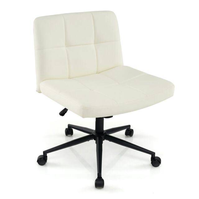 COSTWAY Criss Cross Chair Upholstered Office Chair Beige White