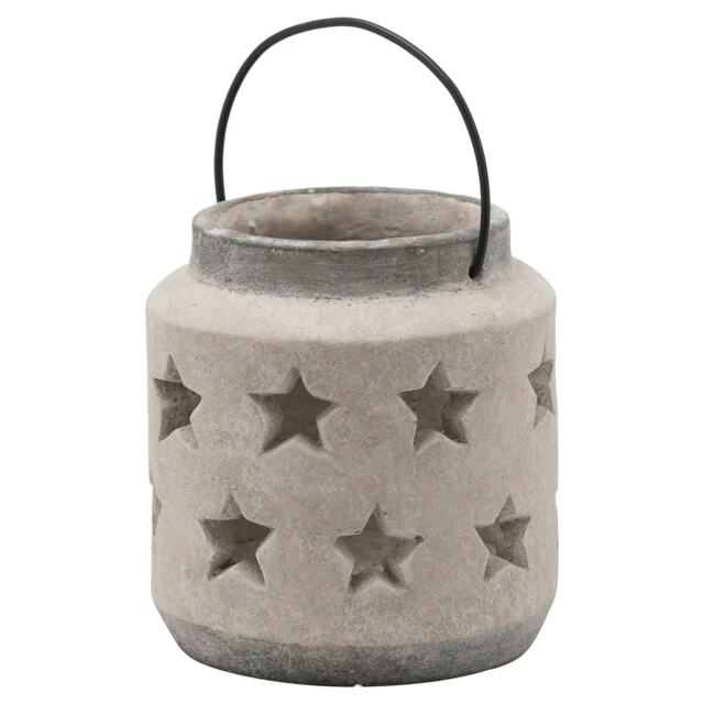 Hill Interiors Bloomville Stone Star Candle Lantern - Stone - 23cm x 18cm x 18cm