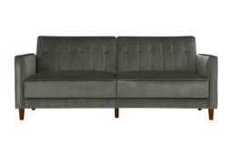 Pin tufted transitional Sofa Bed in velvet grey Grey GREY Three Seater