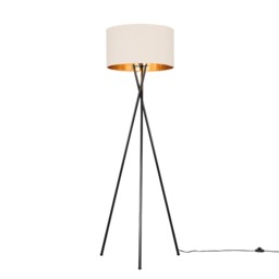 ValueLights Camden Black Tripod Floor Lamp Beige Gold Shade and Bulb