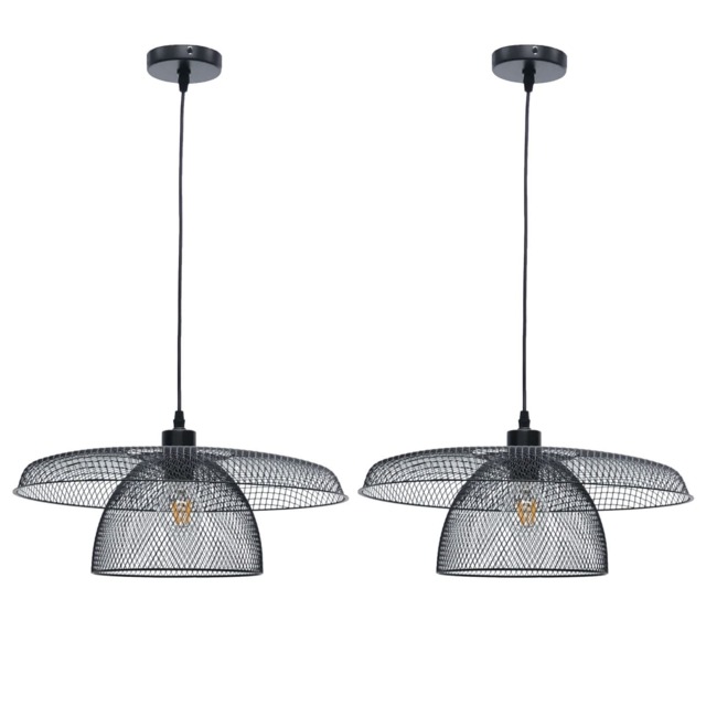 Set of 2 Cassidy - Large Layered Black Mesh Ceiling Pendant Lights Black 2