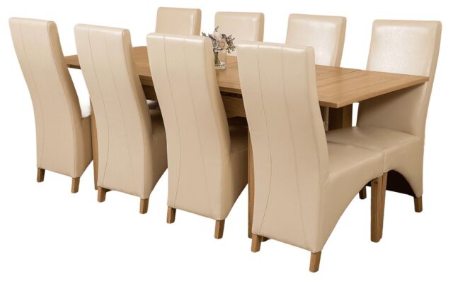 Richmond 140-220cm Oak Extending Dining Table and 8 Lola Leather Chairs Cream Cream