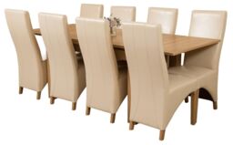 Richmond 140-220cm Oak Extending Dining Table and 8 Lola Leather Chairs Cream Cream