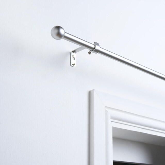 OHS Curtain Pole Extendable 16mm Metal Finnials Ball End Rod 70-120cm Silver