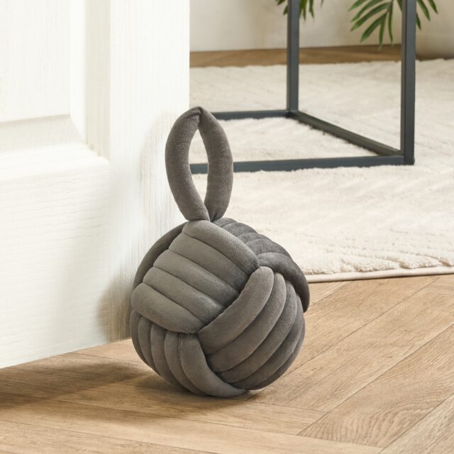 OHS Matte Velvet Rope Weighted Decorative Door Stop with Handle Grey Grey 14cm