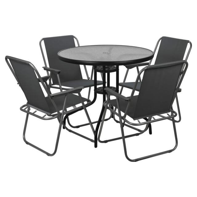 Garden Table & Folding Deck Chairs Set 2 4 Seater Outdoor Patio Dining Furniture Grey Table + 4 Grey Chairs