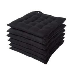 Homescapes 6 x Seat Pads Luxury Cotton Indoor Outdoor Garden Dining Cushion Black 40 x 40 cm 6