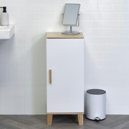 Showerdrape Amalfi Matt White & Bamboo Floorstanding Bathroom Cabinet White 1