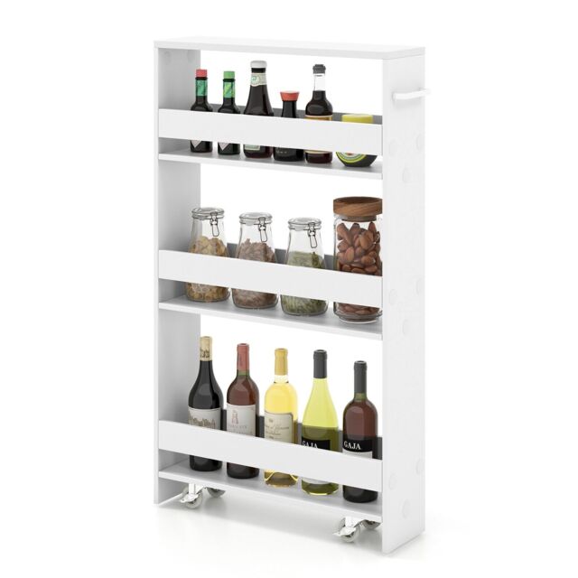 COSTWAY 4-Tier Slim Storage Cart with Open Shelves White
