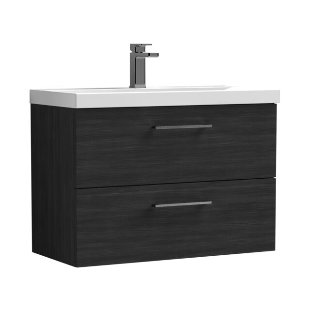 Balterley Wall Hung Bathroom 2 Drawer Vanity Unit and 1 Tap Hole Ceramic Basin, with Handles Black