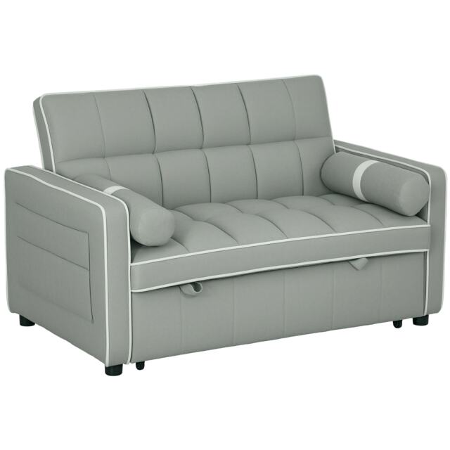 HOMCOM 2 Seater Sofa Bed, Click Clack Pull Out Sofa Bed with Adjustable Backrest and Pillows, 3-in-1 Modern Tufted Settee for Living Room, Bedroom, Guest Room, Light Grey Grey