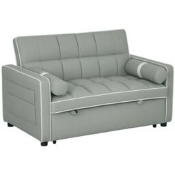 HOMCOM 2 Seater Sofa Bed, Click Clack Pull Out Sofa Bed with Adjustable Backrest and Pillows, 3-in-1 Modern Tufted Settee for Living Room, Bedroom, Guest Room, Light Grey Grey