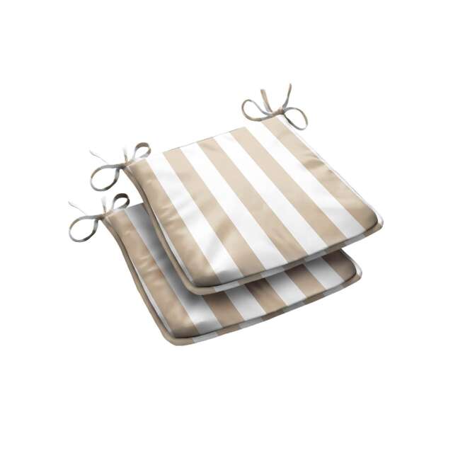 Wide Striped Outdoor Tapezoid Shape Seat Pad Beige Pair