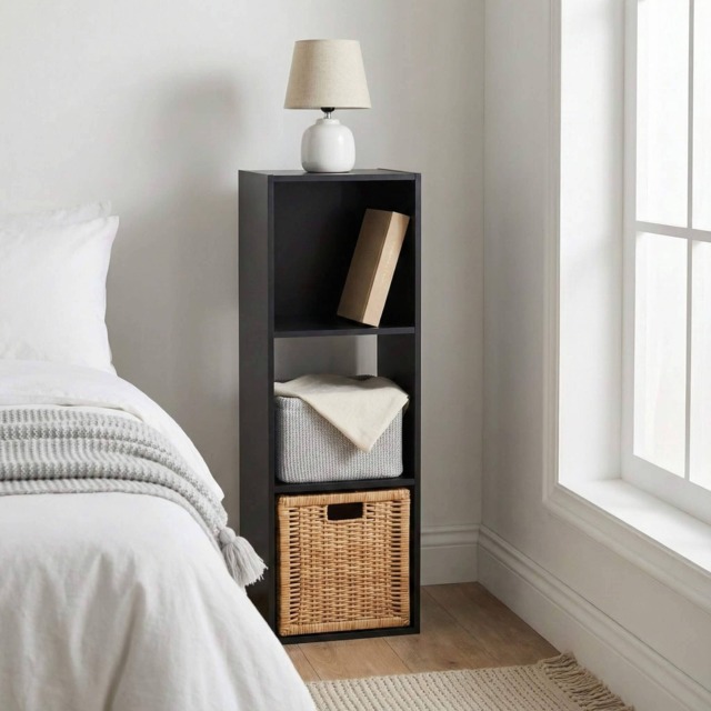 Jane - 3x1 Bookcase - Cube storage boxes (Black)