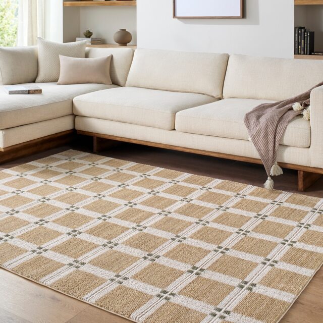 LIVABLISS La Luna-Modern Graphic Rug 200 x 275 cm Brown Off-White, Grey Green