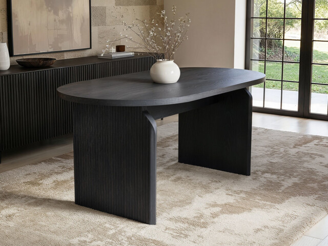 SOLACE+CO Varm Wood Effect Ribbed Oval Dining Table Black