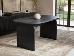 SOLACE+CO Varm Wood Effect Ribbed Oval Dining Table Black