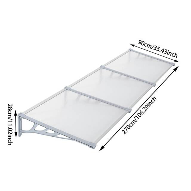 Living and Home Door Window Awning Canopy Rain Cover - L270*W90*H28cm Grey