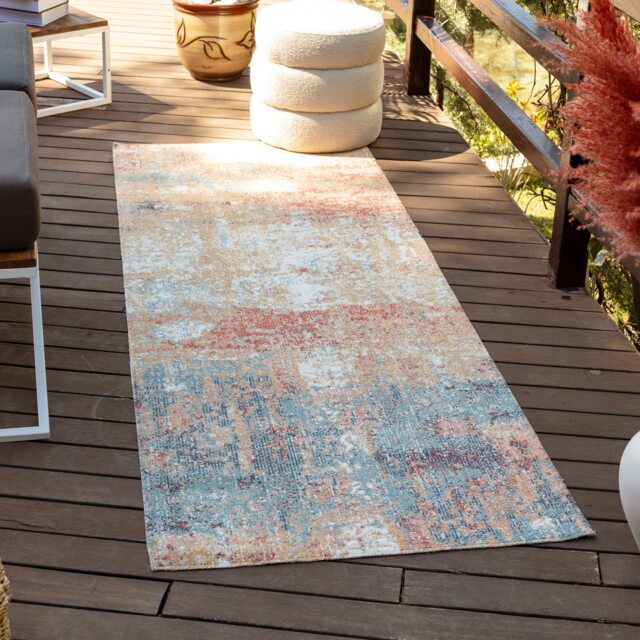 LIVABLISS Huntington Beach-Modern In- & Outdoor Rug 80 x 220 cm Orange Blue Ivory