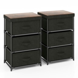 COSTWAY Set of 2 3-Tier Fabric Dresser Fabric Nightstand Black Black