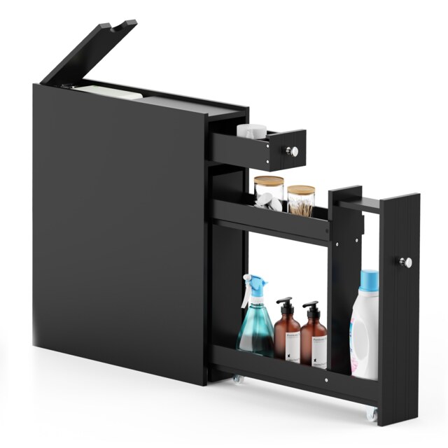VonHaus Shrewsbury Black Slim Bathroom Storage Unit with Drawers