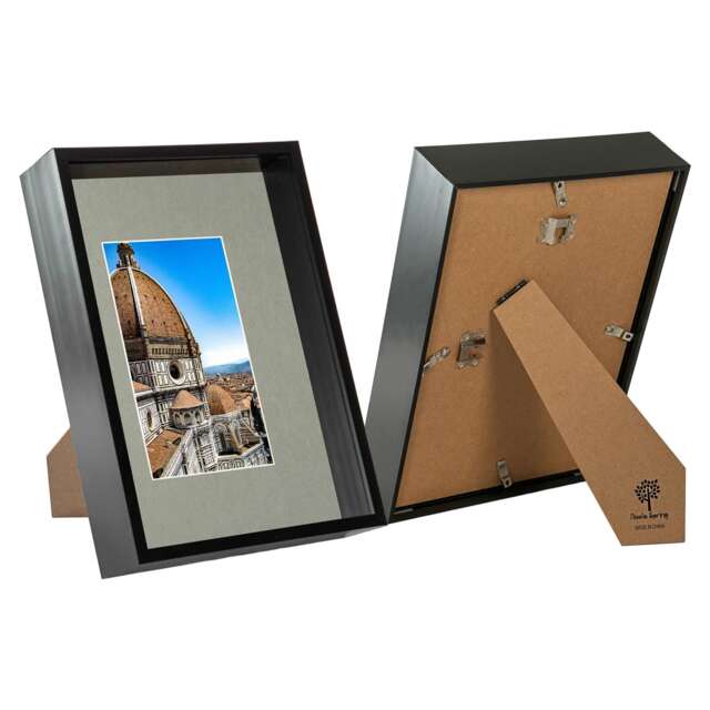 "Nicola Spring A4 (8 x 12"") Deep Photo Frames - Black/Grey Mount - 3D Deep Box Picture Frame Display Case (31 x 22cm) x2"