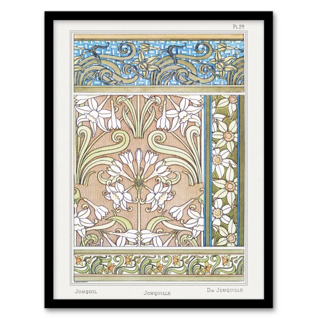 "Daffodil Art Nouveau Vintage Floral Framed Wall Art Print Verneuil 12x16"""