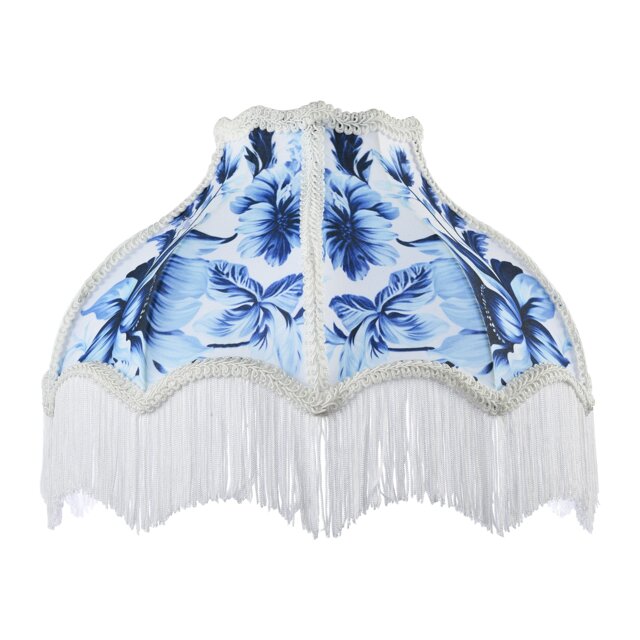 Vibrant Blue Floral Handmade Victorian Lamp Shade with White Trims