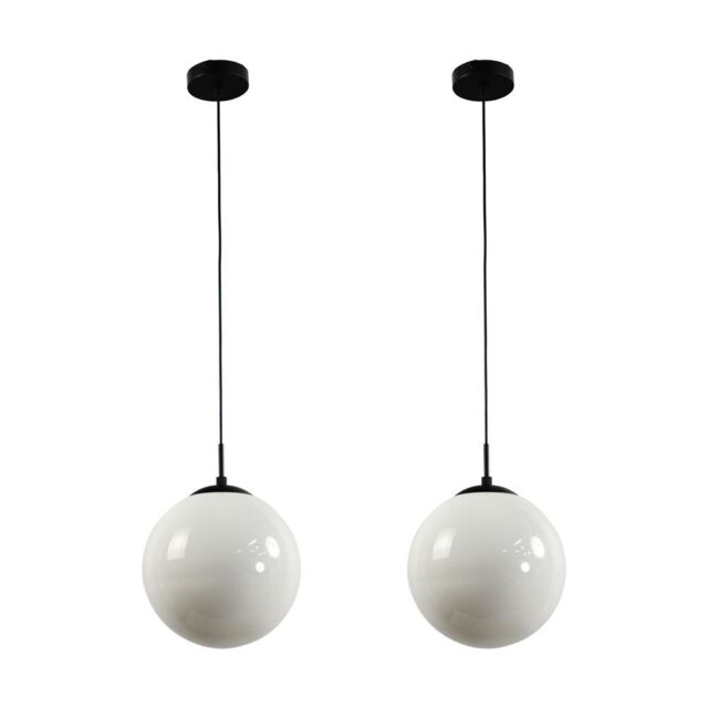 Set of 2 Grosvenor - Black Pendant Lights with Glass Globes