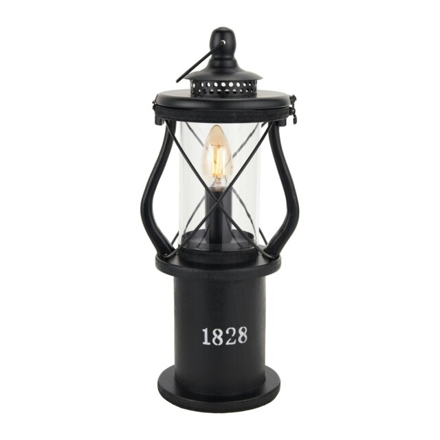 Black Wood Lantern Table Lamp Miners Oil Lamp
