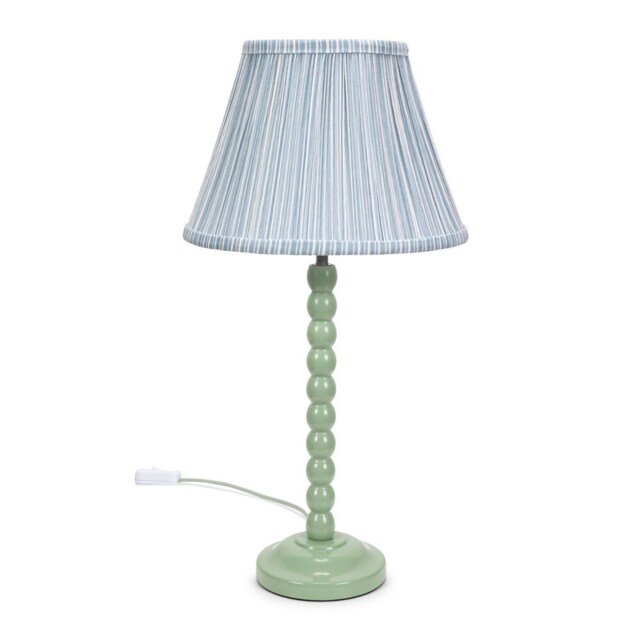 ValueLights Bobbles Sage Green Table Lamp Blue Pleat Shade Blue