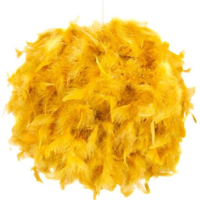 Contemporary and Unique Large Ochre Real Feather Decorated Pendant Light Shade Yellow Ochre 1