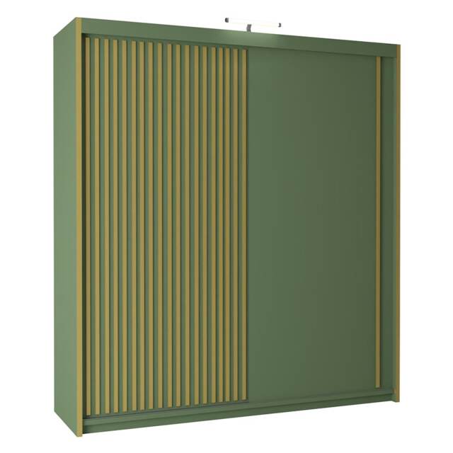 Modern Green Sliding Wardrobe with Rose Gold Strips Clothes Storage Cabinet