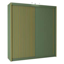 Modern Green Sliding Wardrobe with Rose Gold Strips Clothes Storage Cabinet