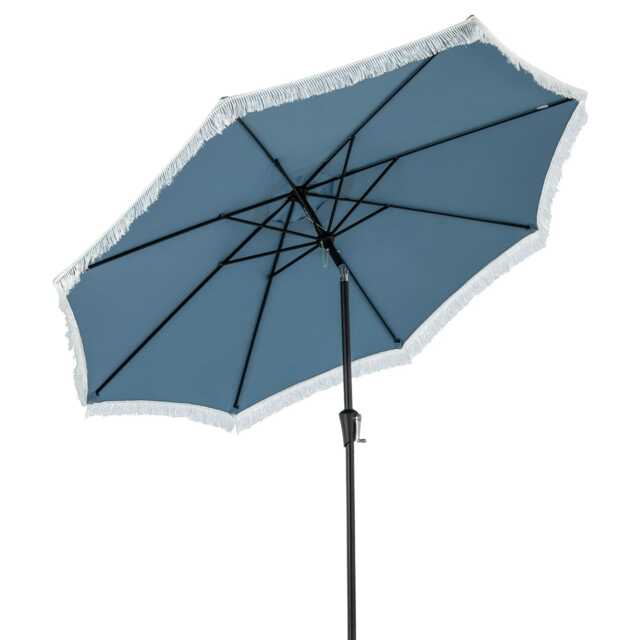 COSTWAY 9 FT Patio Umbrella Outdoor Tassel Parasol Blue