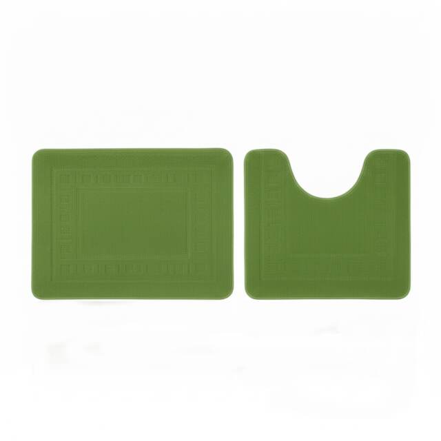 2 Piece Box Design Bath Mat Set Soft Absorbent Non-Slip Bathroom Mats Green