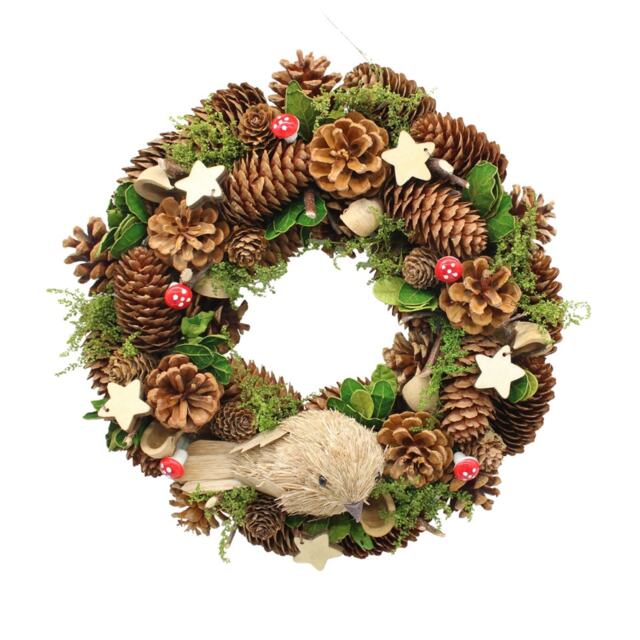 Christmas Wreath 30cm with Woodland Animal Figurine Traditional Festive Decoration Multi Bird 1