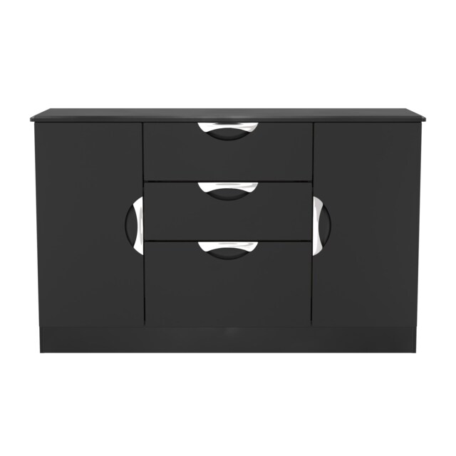 Holborn 2 Door 3 Drawer Sideboard in Black Gloss & Black (Ready Assembled) Black Black Gloss & Black