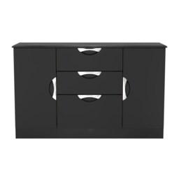 Holborn 2 Door 3 Drawer Sideboard in Black Gloss & Black (Ready Assembled) Black Black Gloss & Black
