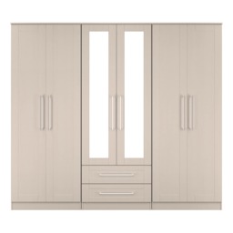 Ripon Tall 6 Door 2 Drawer Twin Mirror Wardrobe in Kashmir Ash (Ready Assembled) Cream Kashmir Ash