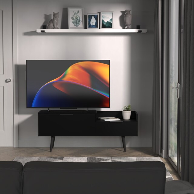 Fuji TV Console Unit in Black Matt (Ready Assembled) Black Black Matt